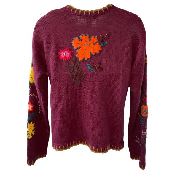 VINTAGE 90s Segue Embellished Pumpkin Spice Ugly Fall Halloween Sweater Size M - Picture 3 of 4
